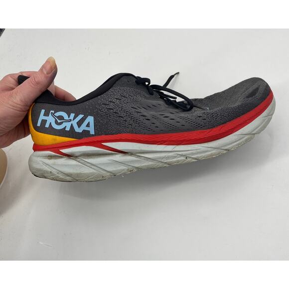 HOKA One One Mens Clifton 8 Running Shoes Athletic Sneakers Gray Red Mens 13 - Picture 6 of 16